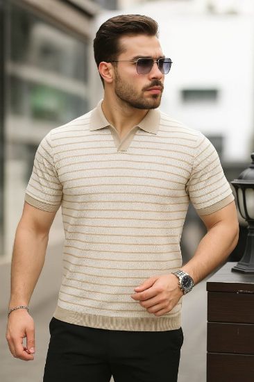 Erkek Kısa Kollu çizgi Desenli örme Kumaş Tshirt resmi